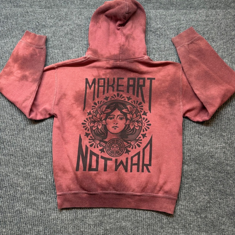 Obey Burgundy Tie Dye Hoodie Small Make Art Not War Graphic Skate Streetwear